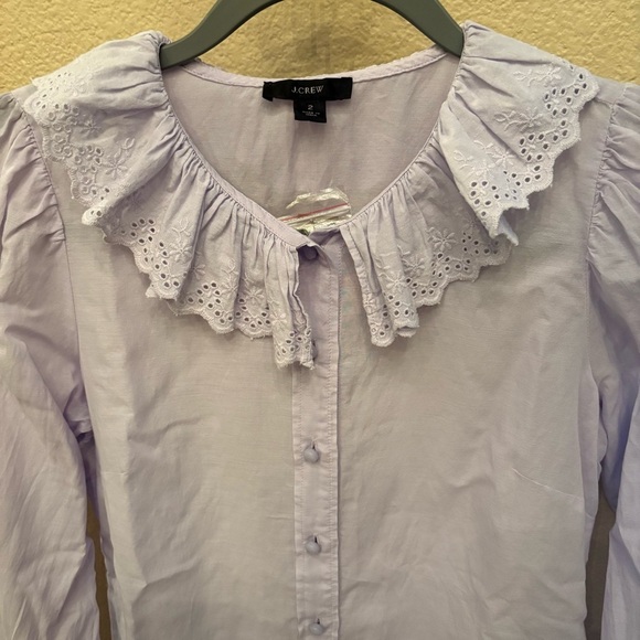 NWT~J. CREW Lavender Eyelet Ruffled Collar Cuffs Blouse Size 2 - Picture 2 of 10